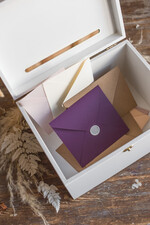 Pudełko na koperty  glamour ślubne pudełko na koperty, drewniane białe pudełko na koperty złote napisy, elegancka kopertówka ślubna na koperty 4