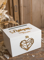 Pudełko na koperty  glamour ślubne pudełko na koperty, drewniane białe pudełko na koperty złote napisy, elegancka kopertówka ślubna na koperty 0