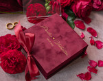 Pudełka Szkatułki na Obrączki glamour bordowe pudełeczko na obrączki ślubne wasze imiona, welurowe pudełko z kokardką, złote imiona1