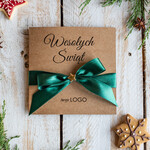 Kartki świąteczne z logo firmy Kokardki  kartki swiateczne z logo firmy, świąteczne kartki ze wstążką, firmowe kartki swiateczne, kartki świąteczne dla pracowników 1