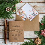 Kartki świąteczne z logo firmy Retro/nowoczesne firmowe kartki świąteczne z logo firmy, białe kartki świąteczne z grafiką i sznurkiem0