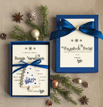 Kartki świąteczne z logo firmy kartka pudełko Biznesowe kartki świąteczne z logo w pudełku z bombką na choinkę- drewniane zawieszki na choinkę prezent dla klientów0