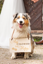 Dekoracje Sali weselnej/Dodatki do Zdjęć tabliczki z napisami  Moje Człowieki się hajtają - Tabliczka do Zdjęć z napisem - Slubna Tabliczka dla Psa0