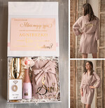 Prezenty dla świadków boxy prezentowe dla Świadkowej, prośba o świadkowanie  prezent dla druhny, pomysł na prezent dla świadkowej, Box prezentowy dla świadkowej z różowym szlafrokiem, zestaw prezentowy dla druhny0