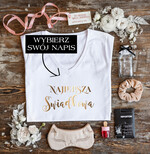 wieczór Panieński zestawy podziekowania na wieczór panieński Zestaw na wieczór Panieński  - Koszulka ze Złotym Napisem Najlepsza Świadkowa - T-Shirt Złote litery - zapakowany z bilecikiem0