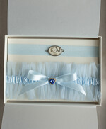 Panna Młoda  podwiązki ślubne podwiązka dla Panny Młodej, podwiązka ślubna z inicjałami, niebieska podwiązka ślubna, elegancka i subtelna podwiązka dla Panny Młodej z inicjałami6