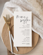 Menu Nowoczesne prosta forma  proste menu weselne w kolorze ecru, karta dań weselnych, menu weselne, plan podawania posiłków, menu dopasowane do zaproszeń1