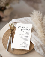 Menu Nowoczesne prosta forma  proste menu weselne w kolorze ecru, karta dań weselnych, menu weselne, plan podawania posiłków, menu dopasowane do zaproszeń2