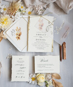 Zaproszenia ślubne Wydzierane Brzegi Eleganckie Zaproszenia Ślubne Z Płatkami Złota, Delikatne Zaproszenia Na Ślub Ze Złotem, Zaproszenie Glamour złote z kalką, Darte Krawędzie W Zaproszeniach Ślubnych0