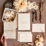 Zaproszenia ślubne Wydzierane Brzegi Zaproszenia ślubne z płatkami złota, delikatne zaproszenia na ślub ze złotem, zaproszenie glamour ze zlotym sznurkiem złote zaproszenia na ślub, 6