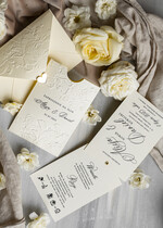 Zaproszenia ślubne z perełkami / tłoczeniem zaproszenia ślubne w kieszonce, eleganckie zaproszenia ślubne z tłoczonymi kwiatami, tłoczone zaproszenia na ślub i wesele, tłoczone zaproszenie ślubne6