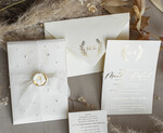 Zaproszenia ślubne z perełkami / tłoczeniem zaproszenia ślubne z perełkami, minimalistyczne zaproszenie na ślub z perełkami i kalką, rwane złocone zaproszenie na ślub cywilny perły14