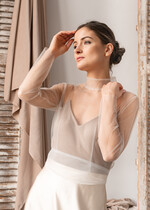 Panna Młoda Bolerka bolerka, narzutki, sweterki narzutka do sukni ślubnej, bolerko ślubne z tiulu, przezroczyste bolerko ślubne, bolerko w kolorze ecru, delikatne bolerko do sukienki slubnej0