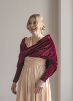 Panna Młoda Bolerka bolerka, narzutki, sweterki Bordowe Bolerko Ślubne Welurowe - Etola Ślubna z Rękawkami - Narzutka I Rękaw w kolorze Bordowym5