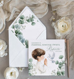 Zaproszenia na Komunię dla Chłopca chłopiec personalizowane zaproszenia Komunijne proste zaproszenie na komunię dla chłopca zaproszenia na komunię ze sznurkiem zaproszenia na komunię świetą 1