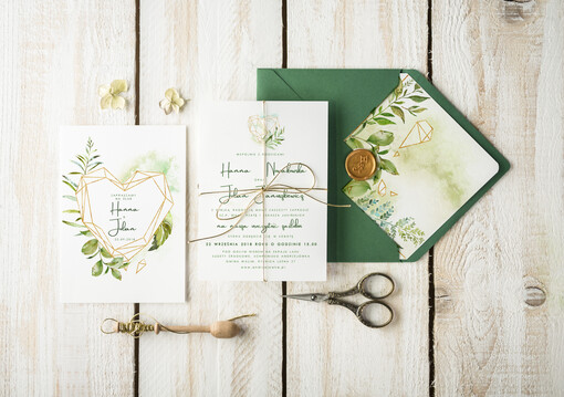  Natura rustykalne zaproszenia ślubne geometryczne zaproszenia na ślub eukaliptus butelkowa zieleń