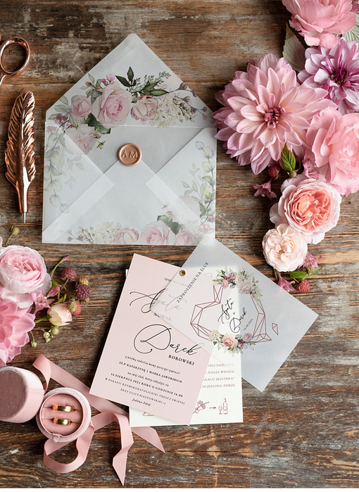  Natura rustykalne  zaproszenia ślubne boho kwiaty  jednokartkowe zaproszenie na ślub kopeta z kalki 