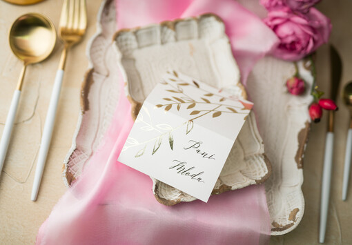  glamour ozdobne winietki na ślub wizytówki dla gości weselnych, złote lub srebrne