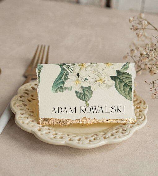  glamour winietki ślubne ze złotem, winietka na stół weselny z płatkami złota, winietki na stoły weselne ze złotem, winietki zdobione płatkami złota