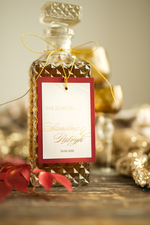  glamour etykieta na wódkę weselną, złote z dowolnym tekstem