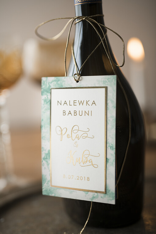  glamour zawieszki na wódkę weselną, złote z dowolną treścią