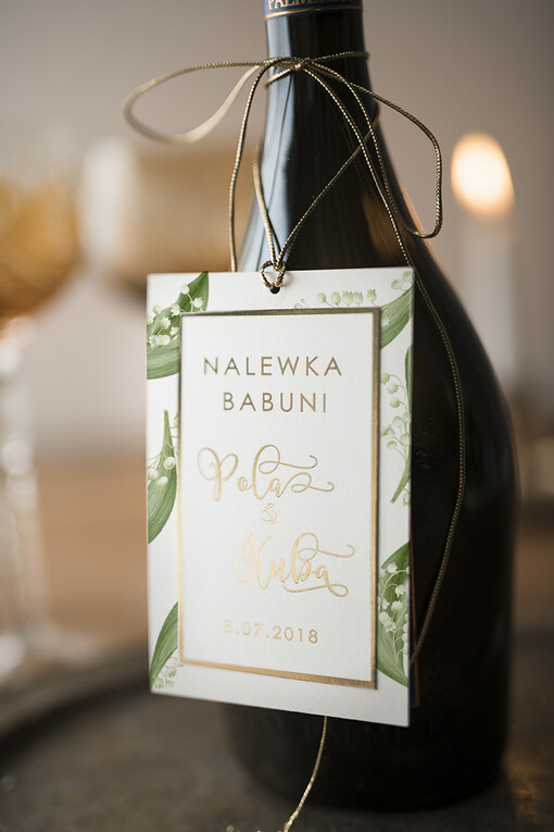  glamour etykieta na wódkę zawieszka na alkohol weselny, złote z dowolnym tekstem