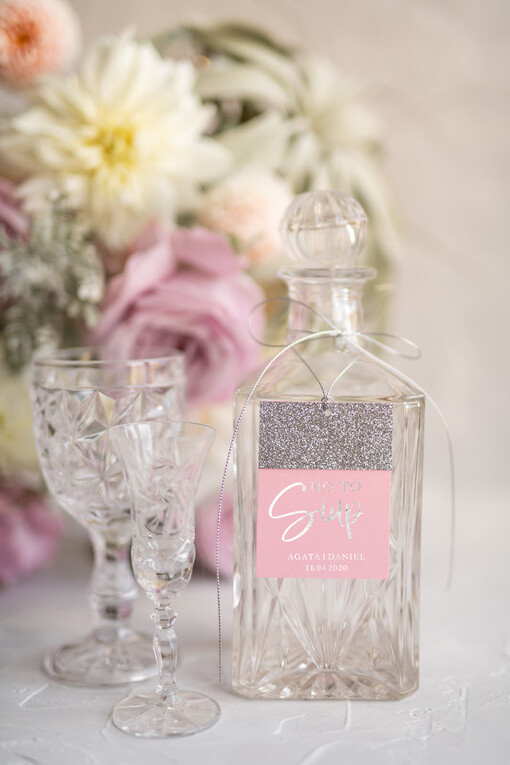  glamour ślubne zawieszki na alkohole, glamour z waszym tekstem