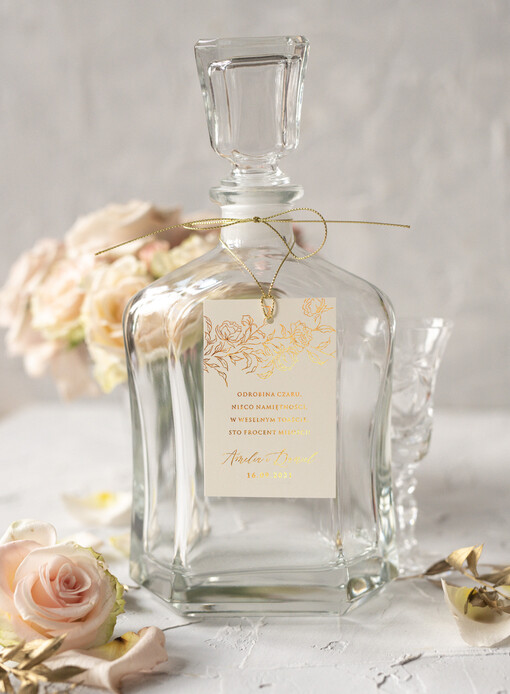  glamour zawieszki na alkohol weselny, złote z dowolnym tekstem, zawieszka na ślubny alkohol śmieszne wierszyki na zawieszkach ślubnych 