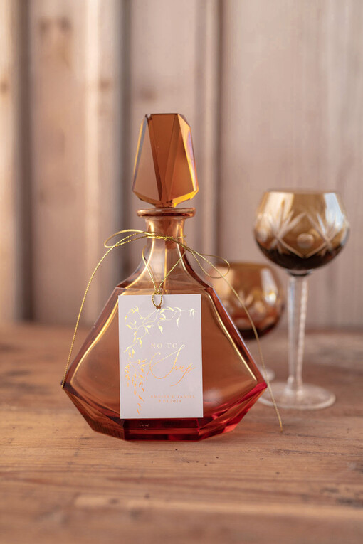  glamour zawieszka etykieta na alkohole weselne, złote z dowolnym tekstem
