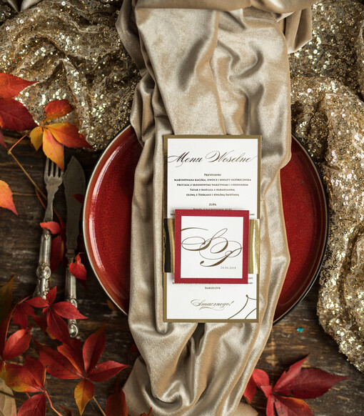  glamour menu weselne na stoły karta dań weselnych, zlocone napisy dowolna treść