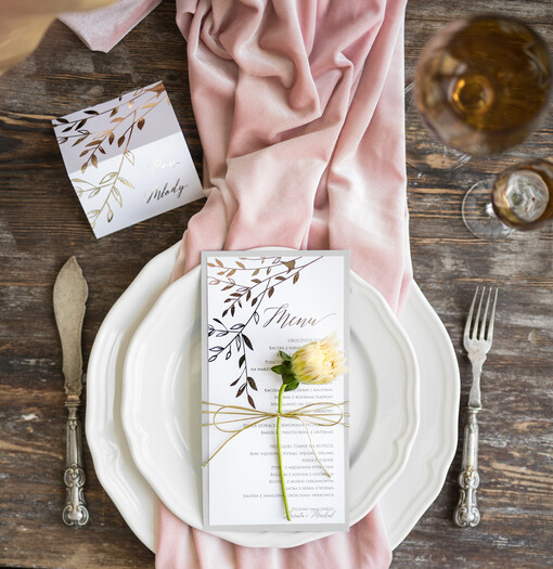  glamour menu weselne na stoły karta dań weselnych, glamour złote litery wasza treść