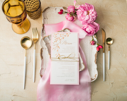  glamour weselne menu karta potraw weselnych, eleganckie zlocone litery wasza treść