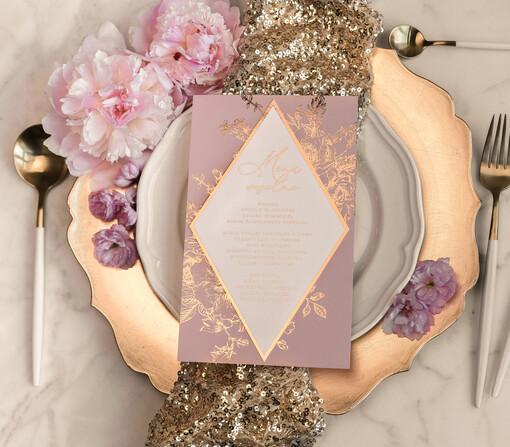  glamour menu ślubne z planem posiłków, złocone i eleganckie dowolna treść
