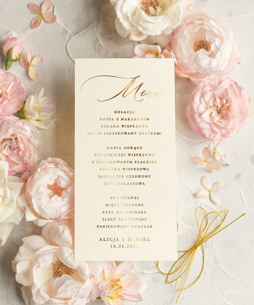  glamour weselne menu karta dań weselnych, glamour złote litery wasza treść, eleganckie menu weselne