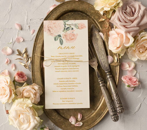  glamour karta dań weselnych menu weselne plan podawania posiłków, złocone i eleganckie dowolna treść