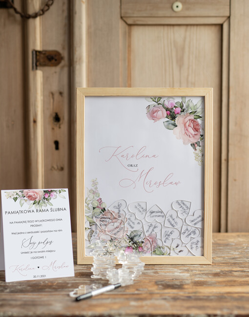  Rama księga do wpisywania życzeń przez gości weselnych, drewniana rama