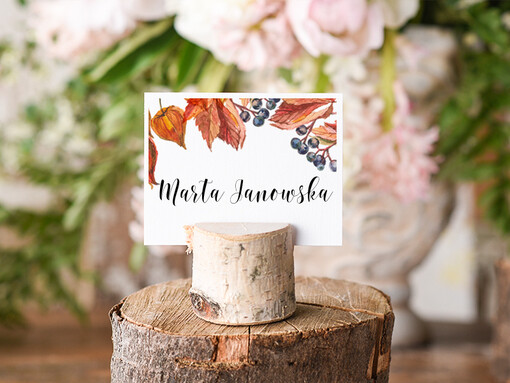  Boho/etno/pióra ozdobne winietki na ślub wizytówki dla gości weselnych