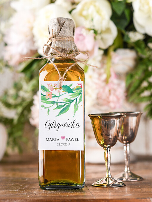  boho/etno/pióra etykieta na wódkę weselną, boho smieszna tresc