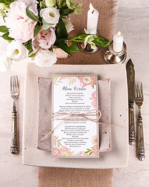  boho menu weselne na stoły plan podawania posiłków, boho na romantyczne wesele