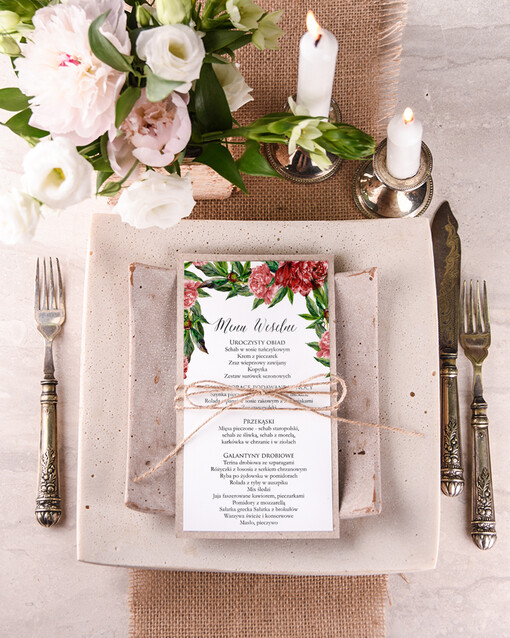  boho menu weselne na stoły karta dań weselnych, w stylu boho wasza treść