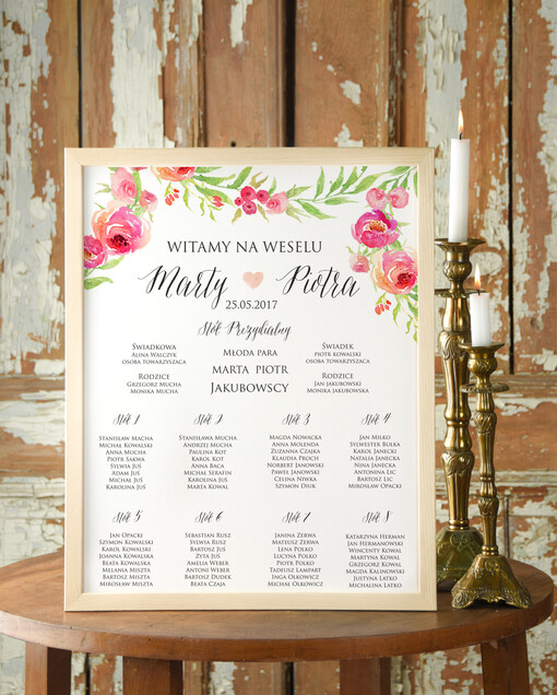  Plakaty Boho tablica z rozmieszczeniem gości plan stołów weselnych, w stylu boho romantyczne kwiaty\\