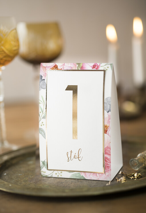  Glamour numerek na stół weselny, styl glamour zlocone i błyszczące