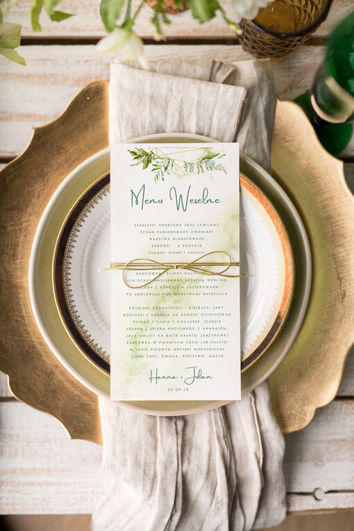  botaniczne podróżnicze  ślubne menu karta potraw weselnych, eleganckie na klasyczne wesele