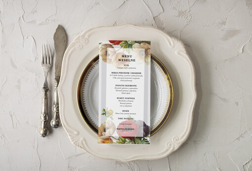  botaniczne podróżnicze  menu weselne na stoły plan podawania posiłków, botaniczne z dowolną treścia