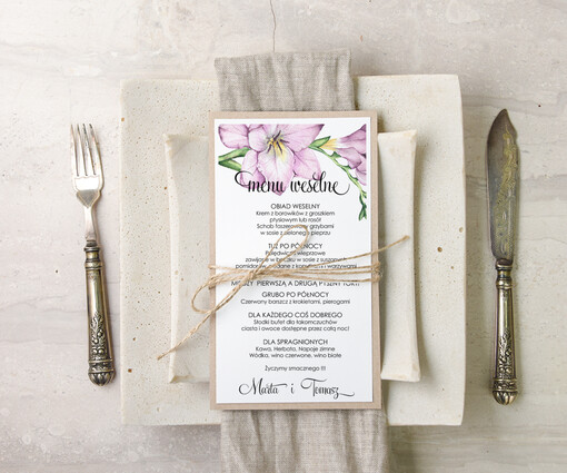  botaniczne podróżnicze  menu weselne plan podawania posiłków na weselu, eleganckie na klasyczne wesele