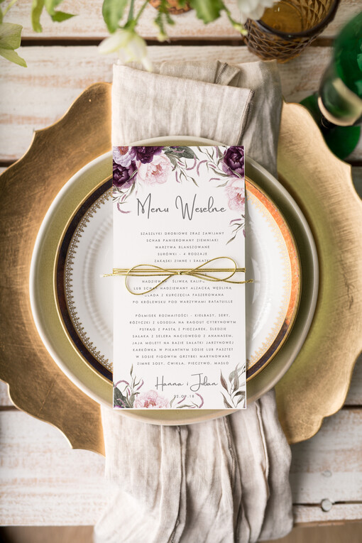  botaniczne podróżnicze  menu weselne na stół karta dań weselnych, botaniczne z waszą treścią