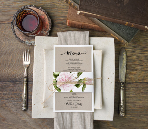  botaniczne podróżnicze  weselne menu karta potraw weselnych, botaniczne z waszą treścią