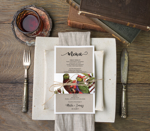  botaniczne podróżnicze  menu weselne karta dań weselnych, botaniczne z dowolną treścia