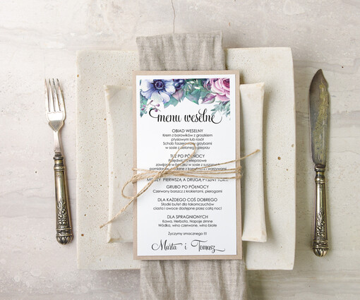  akwarele ślubne menu z planem podawania dań wesenych, akwarelki dowolna tresc