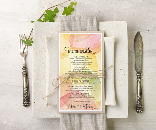  akwarele menu weselne plan podawania posiłków na weselu, z dowolną treścia inspirowane malarstwem